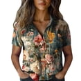 thumbnail image 4 of Summer Tops for Women BWASD Fashion Boho Floral Print Short Sleeve Shirts Vacation Beach Blouse Casual Going Out Travel Outfits Trendy (Green 4XL), 4 of 4