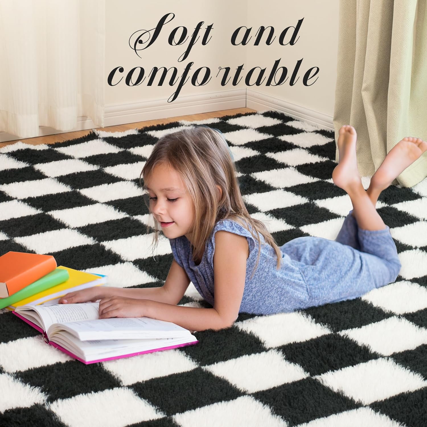 Sanmadrola Super Soft Shaggy Rugs Carpets 2.6x5.2 Feet Plush Area Rugs for Living Room Bedroom, Fluffy ​Rug for Nursery Playroom Dorm Room, Shag Plush Rug for Teen Room Decor