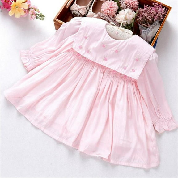 Baby Girls Pink Long-Sleeve Smocked Dress