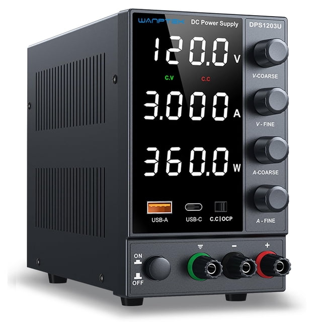 Fuente de alimentación DC WANPTEK POWER Bench 0-120 V 0-3A con USB y tipo C