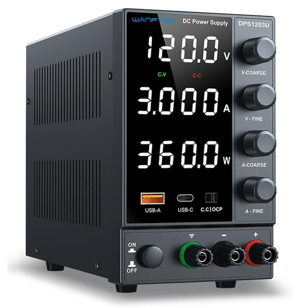 Fuente de alimentación DC WANPTEK POWER Bench 0-120 V 0-3A con USB y tipo C