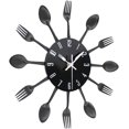 thumbnail image 1 of SHAR Black 32 CM Mirror Effect Kitchen Clock with Spoon, Fork, 3D Removable Sticker for Home Decor, 1 of 4