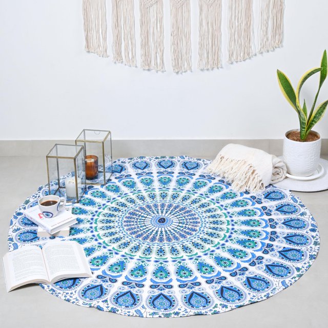 RAJRANG Tapiz Mandala Degradado de 48 pulgadas, mantel redondo de algodón puro, decoración hippie, tapices bohemios boho indios - Azul cielo
