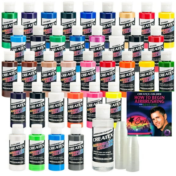 Createx 36 Color Master Airbrush Paint Kit with DVD, Cleaner & 100 Mix Cups