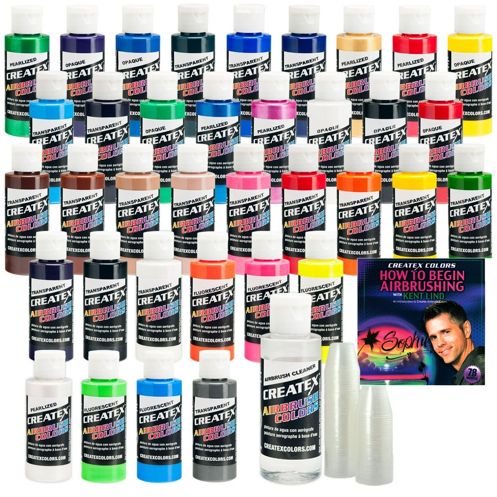 Createx 36 Color Master Airbrush Paint Kit with DVD, Cleaner & 100 Mix