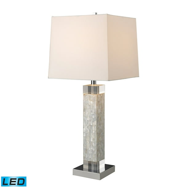 32 Clear Glass Mother Of Pearl Tiles Led Table Lamp With Off White Fabric Hardback Shade Com Pearl Tiles Led Table Lamp, White Mother Of Pearl Floor Lamp