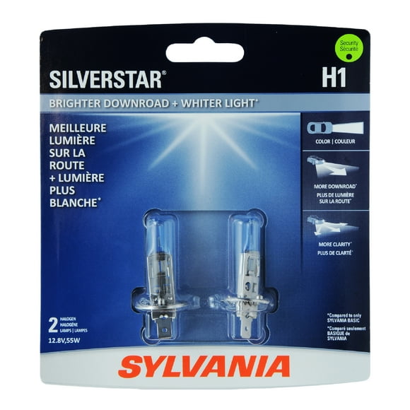 SYLVANIA - H1 SilverStar - High Performance Halogen Headlight Bulb, High Beam, Low Beam and Fog Replacement Bulb, Brighter Downroad with Whiter Light (Contains 2 Bulbs)