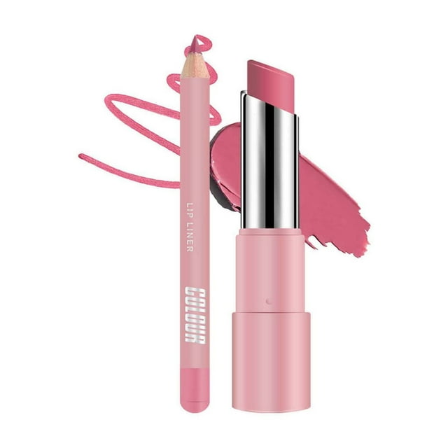 Set de Labial y Delineador de Labios Mate de Larga Duración 24h Waterproof No Desvanece Hidratante con Brillo Aplicación Fácil | Color Suave | Brillo Multiusos | Labial 3g + Delineador 0.6g