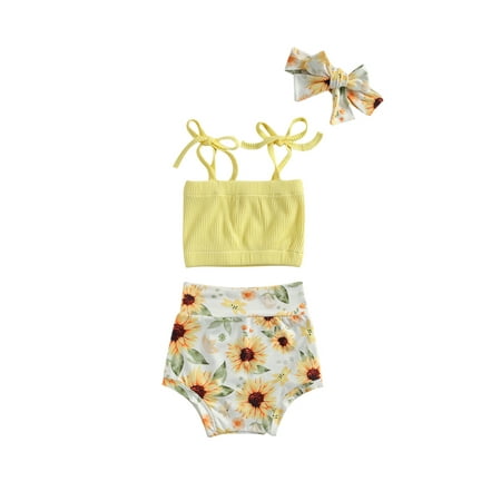 

3Pcs Baby Girl Summer Outfits Bow Tie Strap Tank Tops + Short Pants + Headband