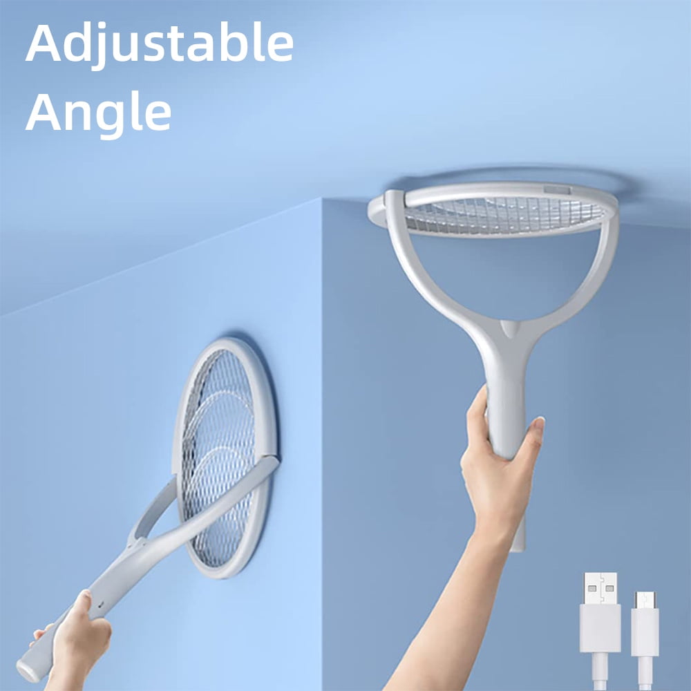JahyShow Electric Fly Swatter, Indoor Bug & Mosquito Zapper Racket with USB Rechargeable, Rotating Head and Telescopic Wand, Effective Fruit Fly, Spider, Gnat & Wasp Killer