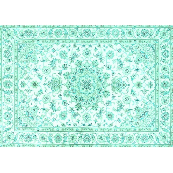 Ahgly Company Machine Washable Indoor Rectangle Persian Turquoise Blue Traditional Area Rugs, 6' x 9'