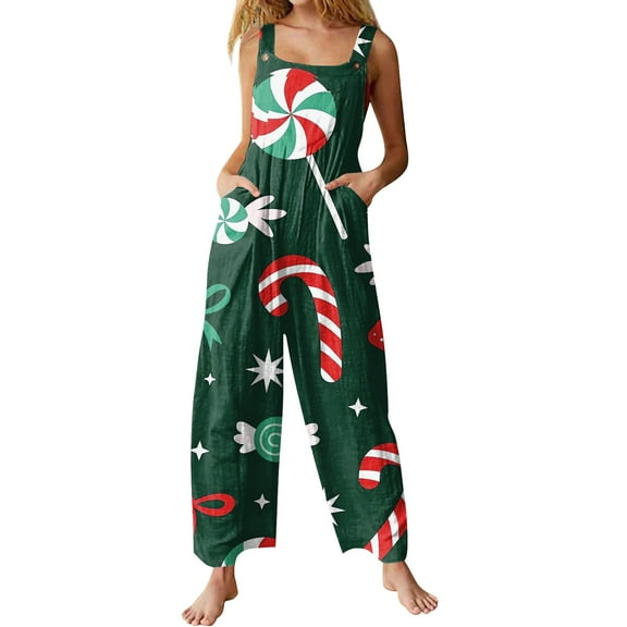 Women Christmas Overalls Cute Xmas Print Wide Leg Jumpsuits Casual Fall Winter Outfits Christmas Rompers 2025 Trendy Fashion Jumpers with Pockets