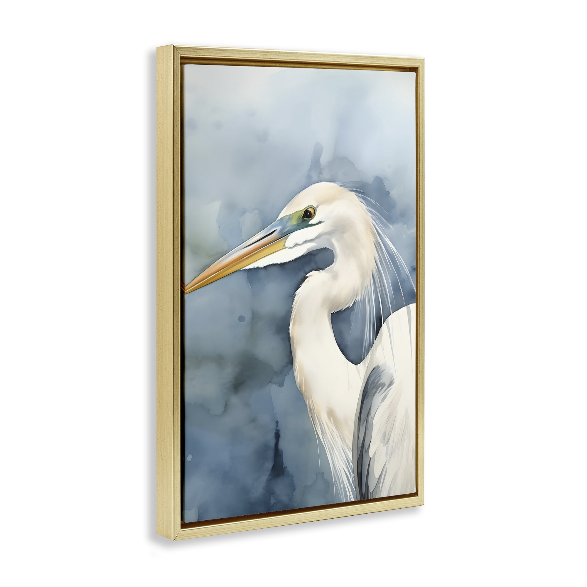 Stupell Industries Beach Bird on Blue Animals & Insects Painting Gold Floater Framed Canvas Art Print Wall Art, 21 x 31