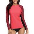 thumbnail image 1 of Alove Women's Stripe Swimwear Top Long Sleeves Rash Guard UPF 50 Swim Shirt, 1 of 5