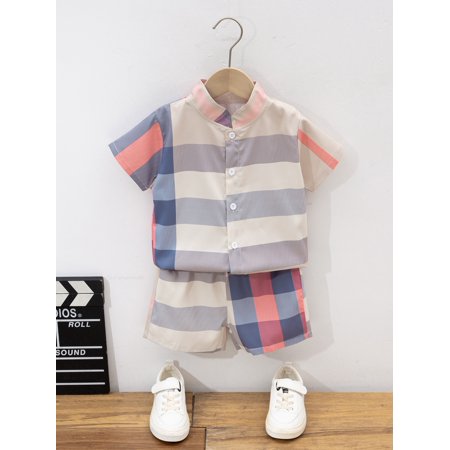 

Short Sleeve Toddler Boys Colorblock Shirt Shorts S221905X Multicolor 90(1-2Y)