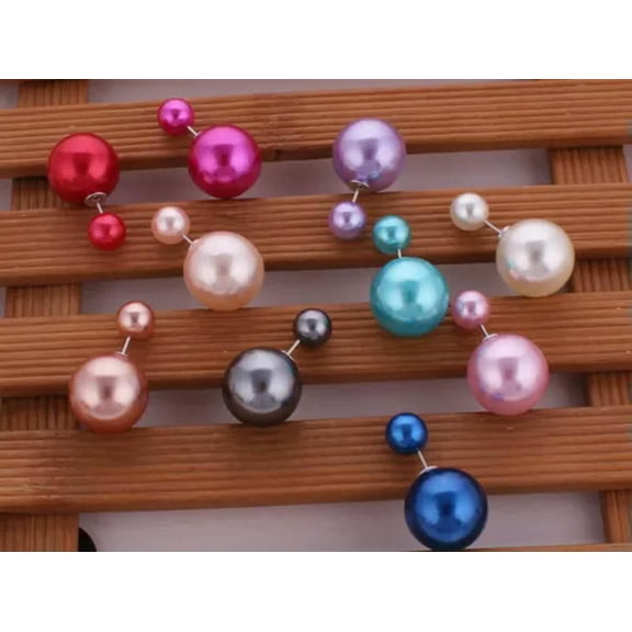EOEMY 10 Pairs Fashion Pearl Double Side Two Ball Front And Back Post Earring Ear Stud-Mixed Color
