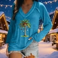 thumbnail image 2 of asdoklhq Christmas Mock Neck Tops for Women Ladies' Fashionable Casual Christmas Print Pullover Loose Long Sleeved V-neck Top Sky Blue 3X, 2 of 6