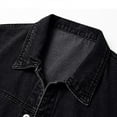 thumbnail image 3 of WREESH Fashion Winter Jacket Men'S Solid Color Denim Button Pocket Able Long Sleeved Hooded Denim Jacket Black, 3 of 8