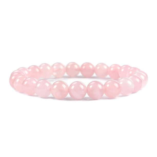 Nvzi Pulsera de cuentas hecha a mano, pulsera de cuentas de piedra de cristal natural de 8 mm (rosa)