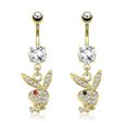 thumbnail image 2 of Navel Ring with Paved Gems on Playboy Bunny Dangle 14g, 2 of 3