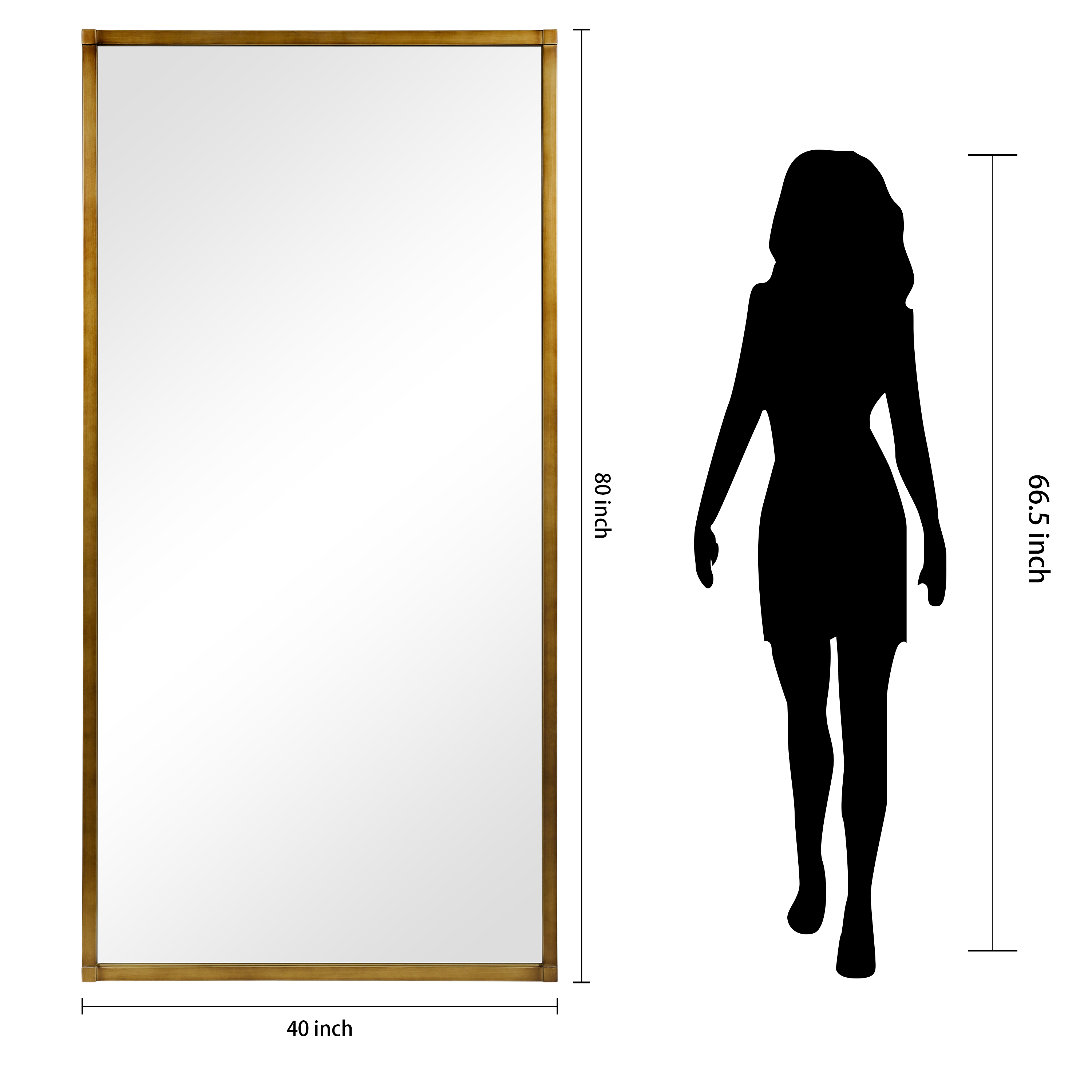 Brushed Gold Metal Framed Rectangular Wall Mirror, 80"x40"