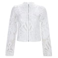 thumbnail image 5 of FUYUDY Women's Tshirts Spring Summer Lace Hollow Sexy Zipper Long Sleeved Casual T-Shirt Tops Holiday Female Solid Color Dailywear, 5 of 9