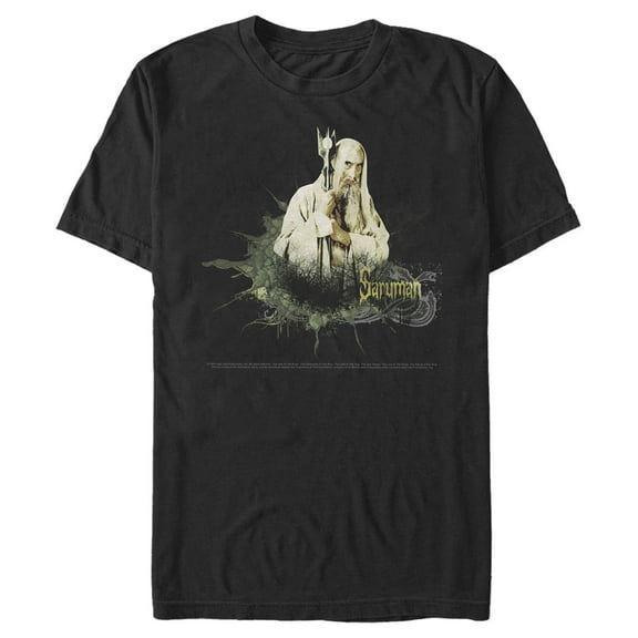 Men's The Lord of the Rings Fellowship of the Ring Saruman Paint Splatter Graphic Tee Black 2X Large