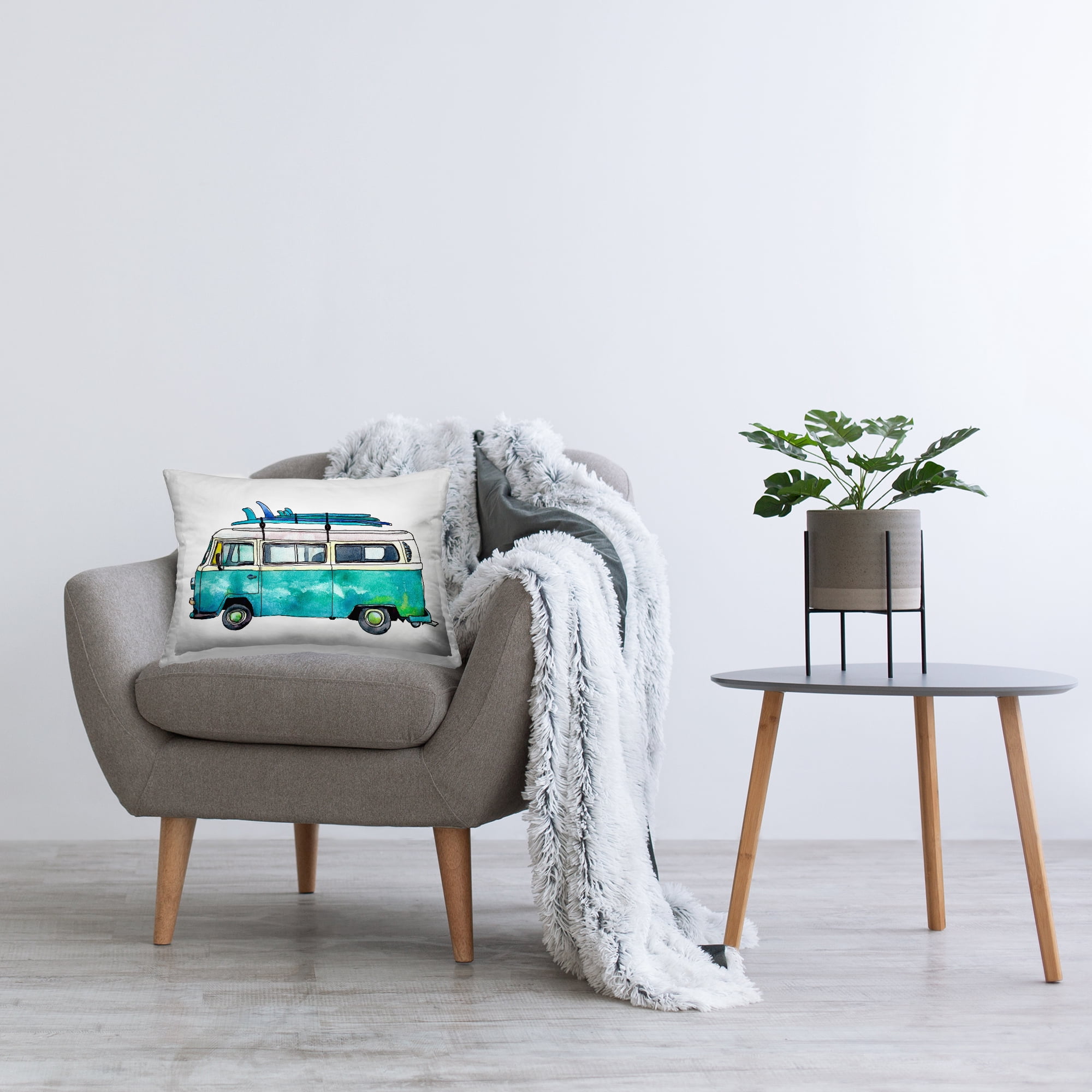 Stupell Industries Blue Summer Minibus Decorative Printed Throw Pillow, 14 x 20