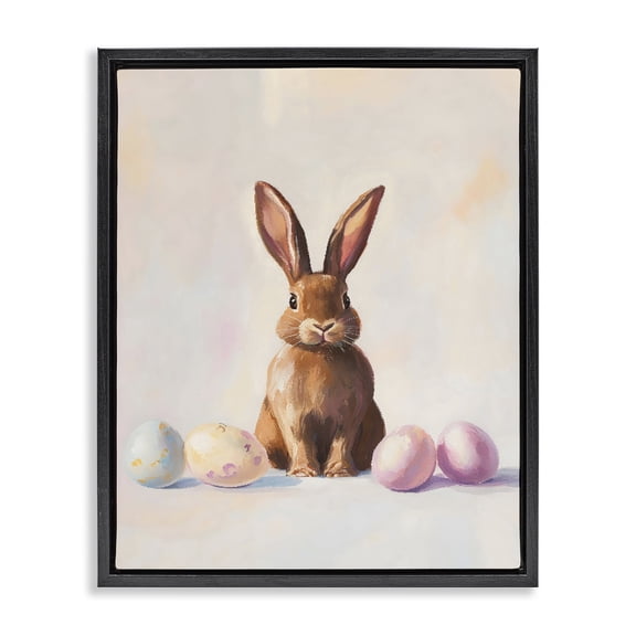 Stupell Industries Easter Bunny with Pastel Eggs Black Framed Floater Canvas Wall Art, design by The Prints Vibe
