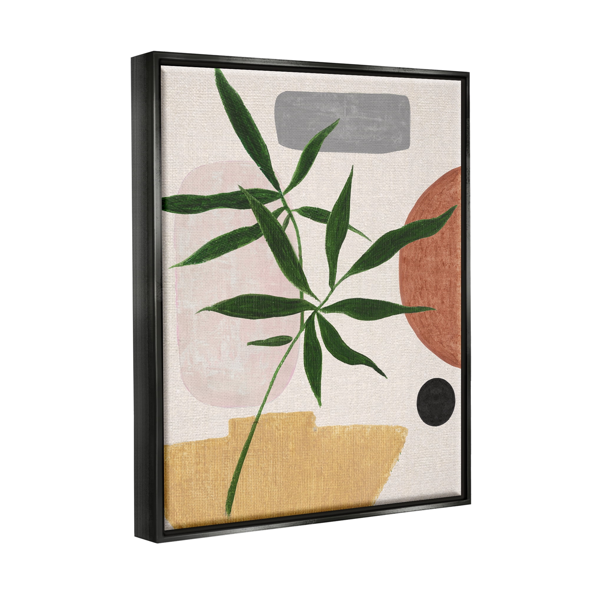 Stupell Industries House Plant & Abstract Shapes Botanical & Floral Painting Black Floater Framed Canvas Art Print Wall Art, 25 x 31
