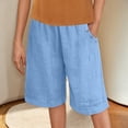 thumbnail image 2 of BXINGOHAI Linen Beach Vacation Shorts for Women Dressy Casual Summer Outfits High Waisted Lounge Comfy Wide Leg Loose Blue,S, 2 of 7