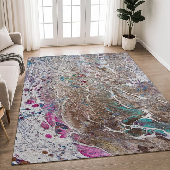 Addison Rugs Chantille Indoor/Outdoor Transitional Abstract Brown Machine Washable Rectangle Rug, 10' x 14'