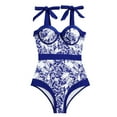 thumbnail image 1 of Traje de baño de una pieza con lazo en los hombros, sujetador con cable Retro, traje de baño de alta elasticidad para mujer, para piscina, playa, natación, 1 of 5
