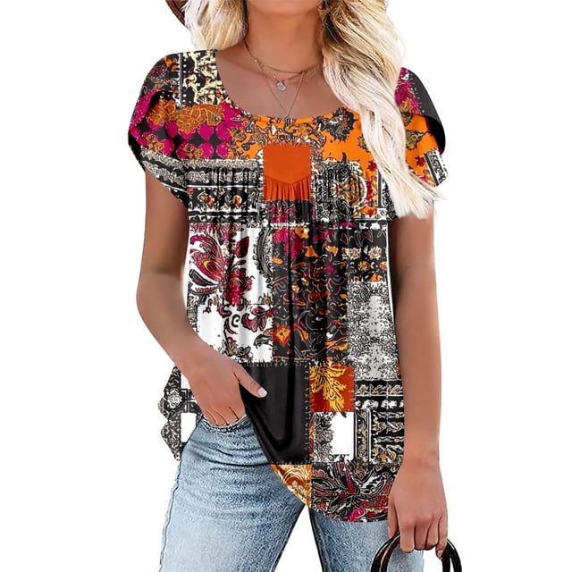 Ovbmpzd Hauts Tendance pour Femmes Manches Pétales 2025 Rétro Rouge Été Smocké Imprimés Graphiques Blouses Débardeurs Femmes G