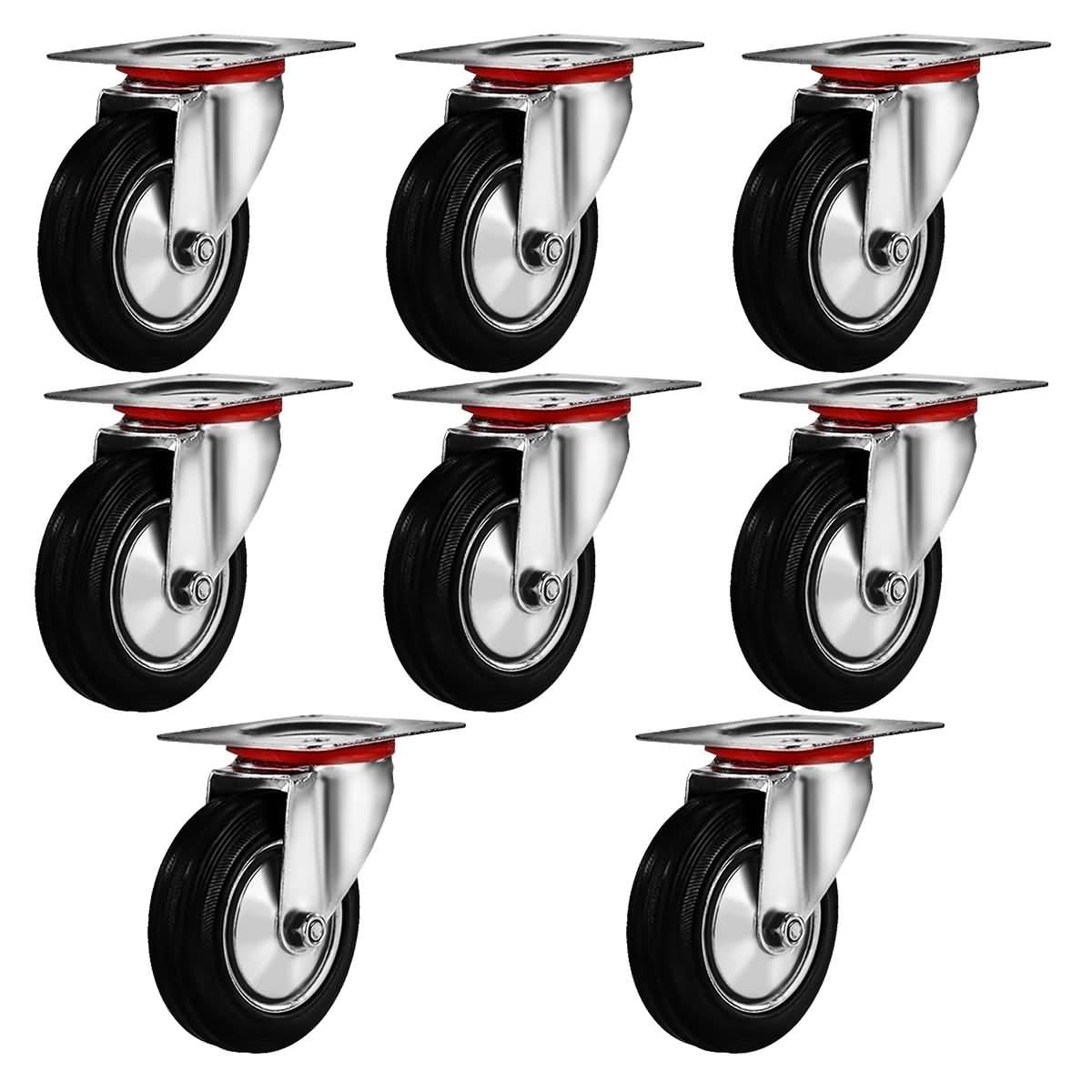 12 pack swivel caster wheels 3" rubber base with top plate bearing heavy duty 