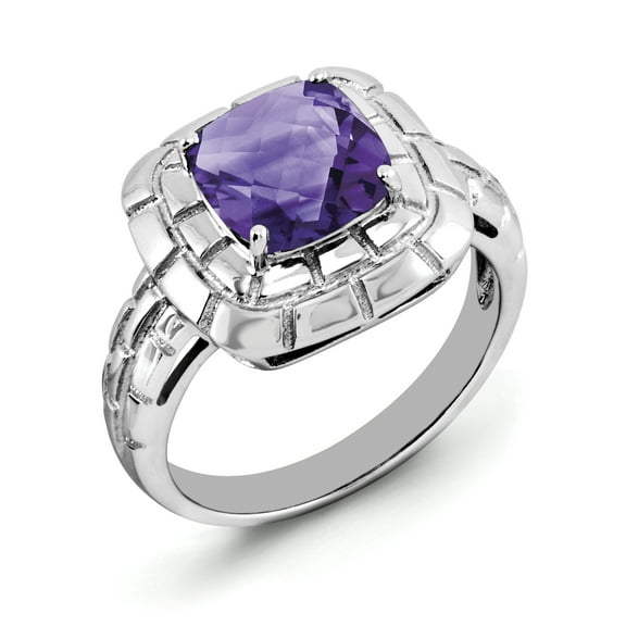Sterling Silver Rhodium-plated Checker-Cut Amethyst Ring QR3171AM