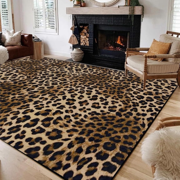 5x7 Washable Animal Print Rug Living Room Large Carpet Soft Non-Slip, Non-Shedding Brown Carpet for Office Dormitory Bedroom
