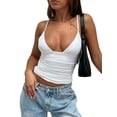 thumbnail image 1 of Women'S Deep V-Neck Ruched Crop Tank Top Slim Fit Spaghetti Straps Crop Top White XS, 1 of 9