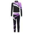 thumbnail image 3 of Aislor Kids Girls Long Sleeve Zipper Coat Shiny Rhinestones Contrast Color Patchwork Jacket With Leggings Figure Skating Dance Suit Light Purple 6, 3 of 7