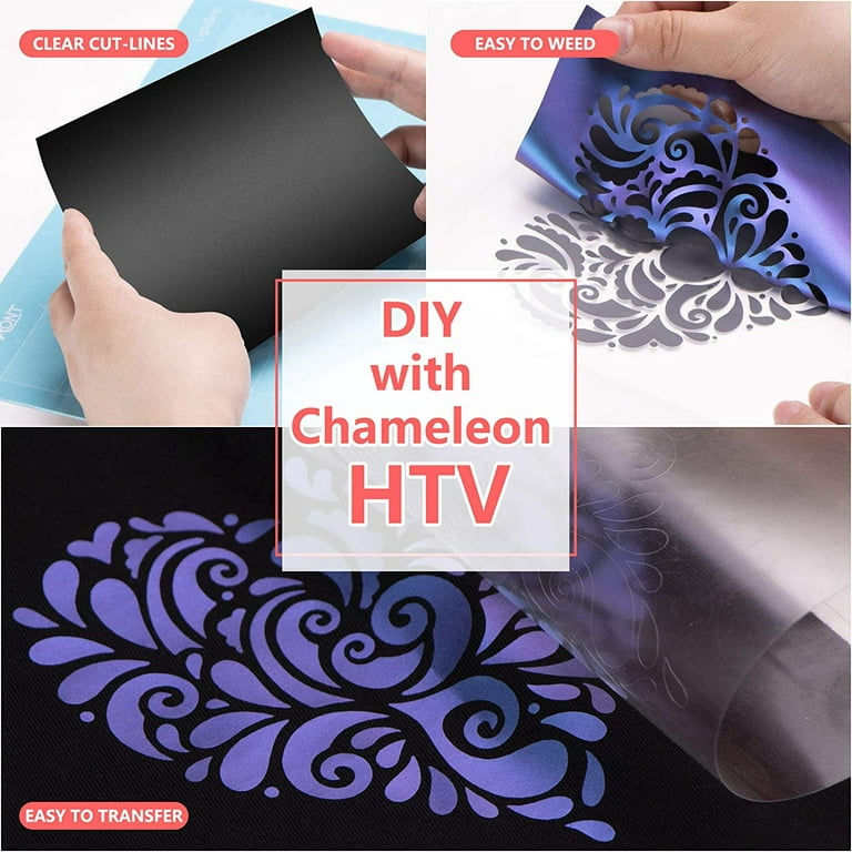 HTVRONT 12 x 10FT Purple to Cyan Blue Chameleon Heat Transfer Vinyl  Gradient Change Color Iron On Vinyl For Cricut 