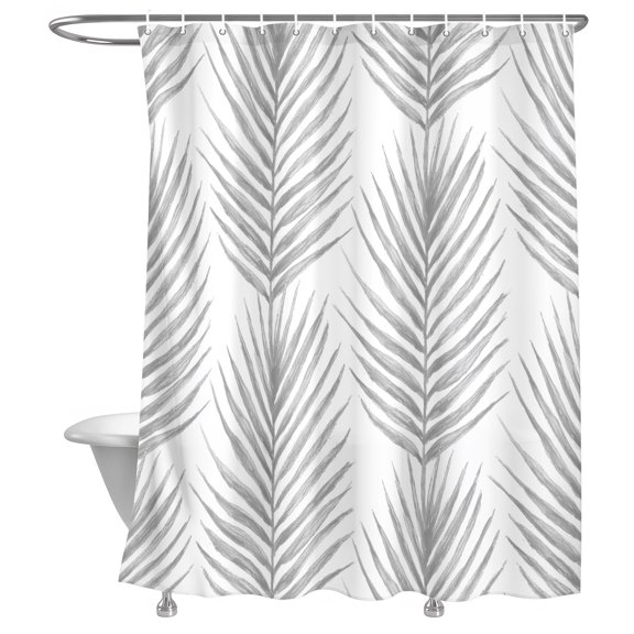 Gray Palm Leaves Shower Curtain, Summer Tropical Leaf Botanical Lightweight Waterproof Fabric Shower Curtain with Rustproof Grommets for Bathroom Bathtub 48x72in
