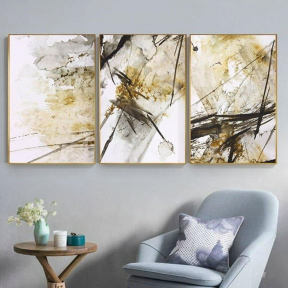 Big Save! 3 Piece Canvas Wall Art - Gold Black Abstract Modern Abstract Artwork Painting for Living Room Bathroom Office Home Decor Frameless