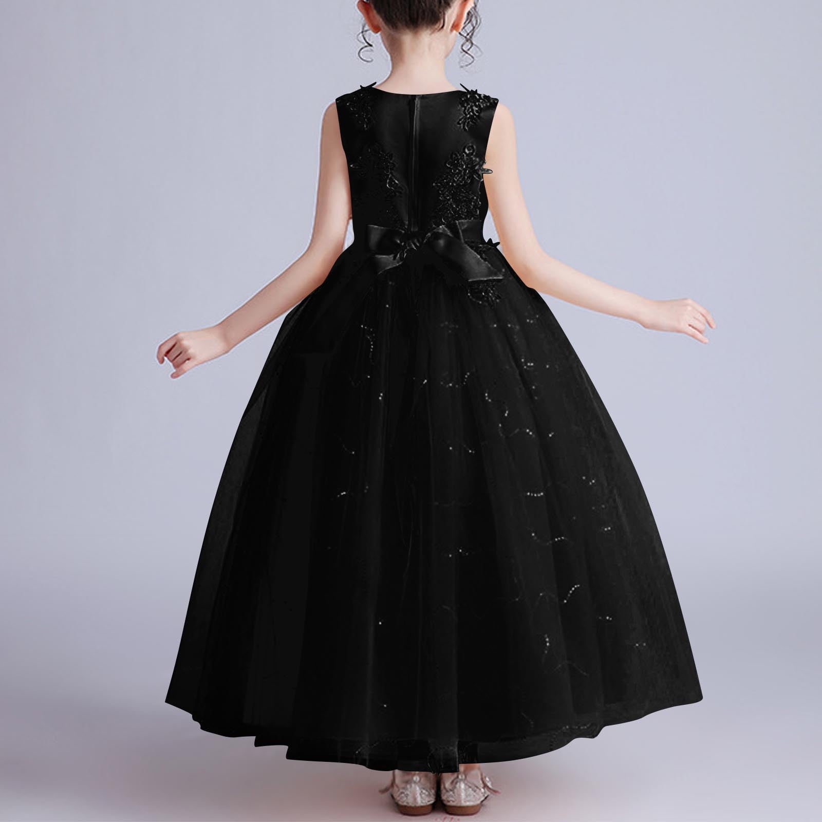 ATOGUTA Size 4T-14 Dresses for Toddler Girls Kids Tulle Wedding Guest Party Birthday Bridesmaid Communion Pageant Prom Ball Gown Black
