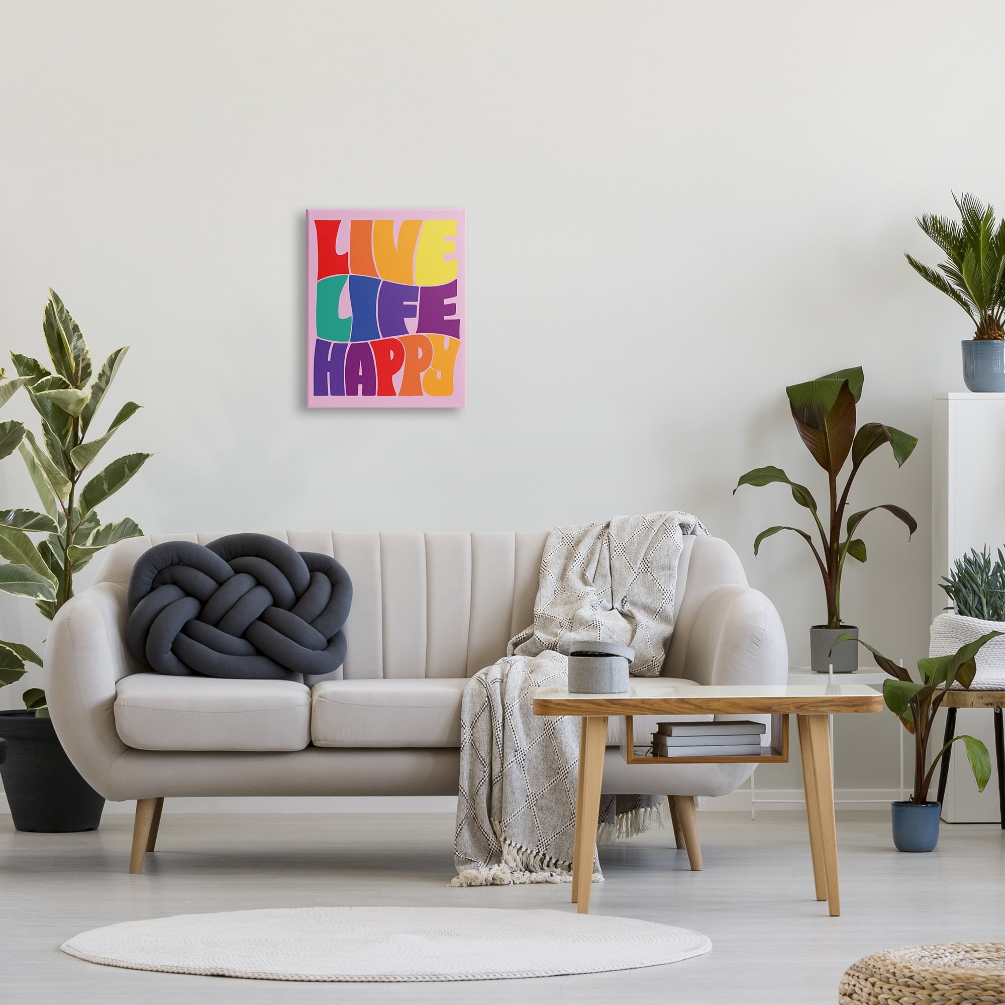 Stupell Industries Live Life Happy Rainbow Phrase Holiday Painting Gallery Wrapped Canvas Print Wall Art
