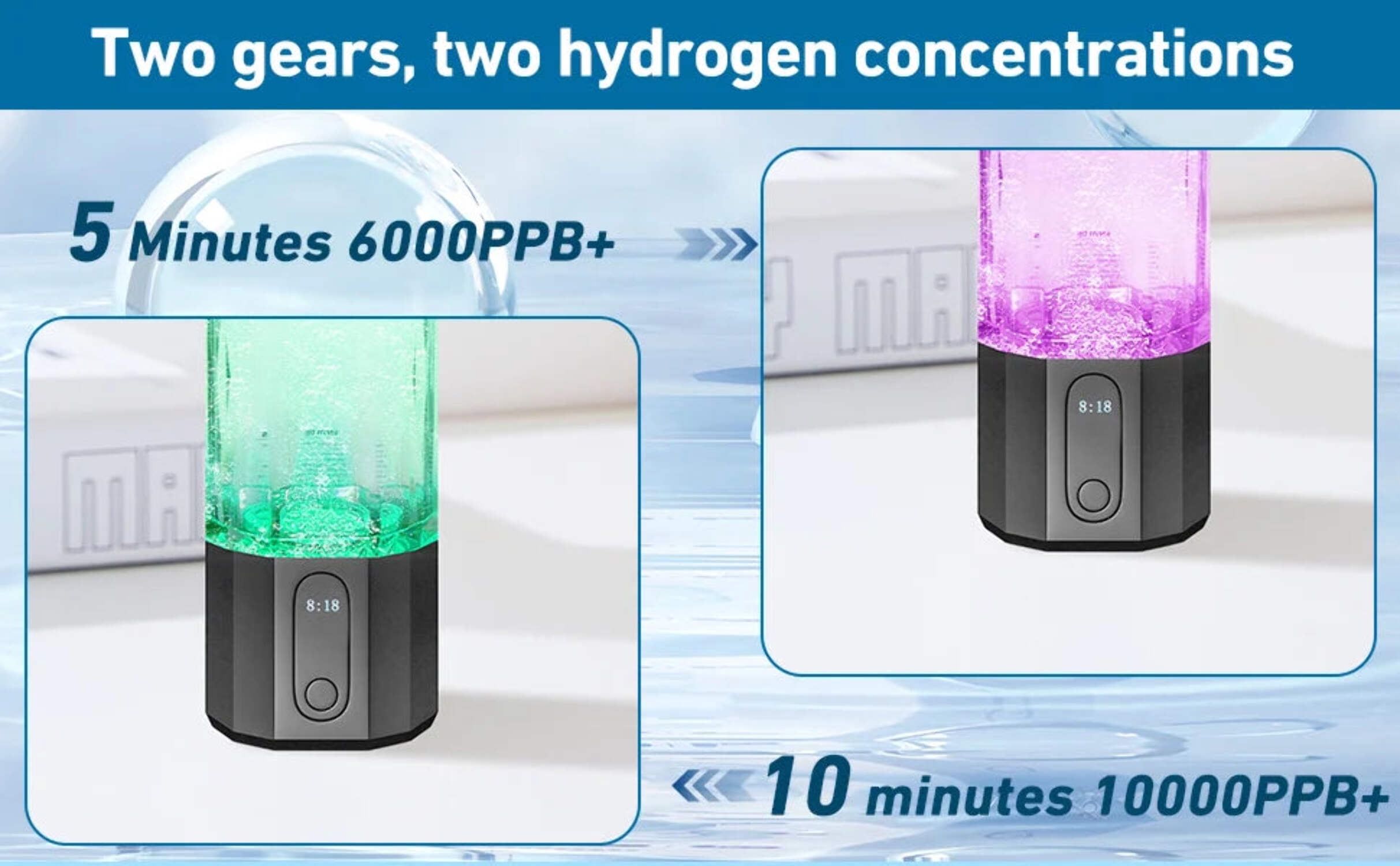2025 10000PPB Hydrogen Water Bottle with Colorful Light  Valve
