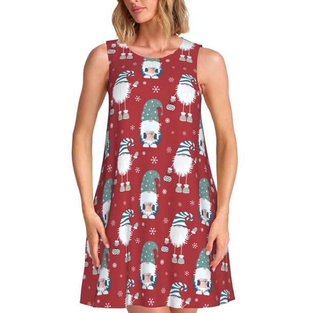 Balery Gnome And Snowflakes Vestidos de verano para mujer con estampado: vestido holgado sin mangas, vestido playero informal y cómodo para días calurosos.