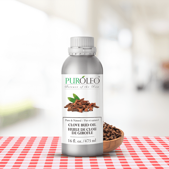 PUROLEO Huile Essentielle de Clou de Girofle 16 Fl Oz/473 ml (Emballé au Canada) 100 % Pure et Naturelle, Distillée à la Vapeur pour l'Aromathérapie, Libère un Arôme Épicé, Chaud et Revigorant
