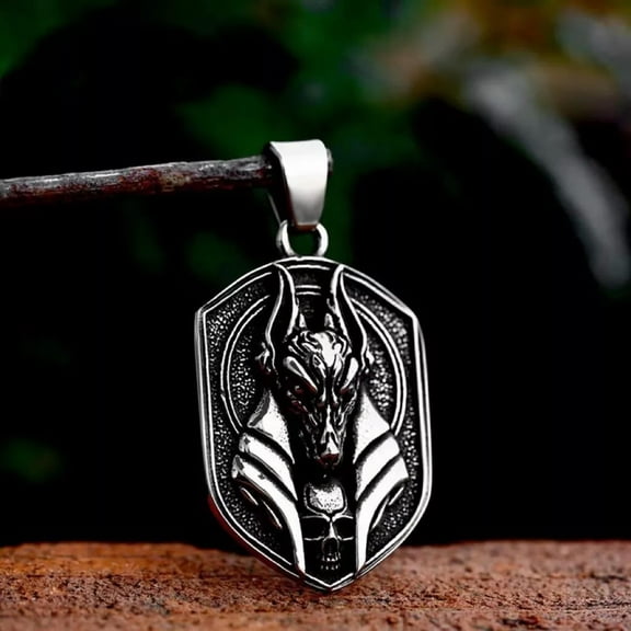 GKNET Mens Egyptian God Anubis Pendant Necklace Stainless Steel Delicate Jewelry Chain 24" Gift
