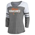 thumbnail image 2 of Women's Fanatics Branded Heathered Gray/White Miami Hurricanes Hustle Tri-Blend 3/4-Sleeve V-Neck T-Shirt, 2 of 3