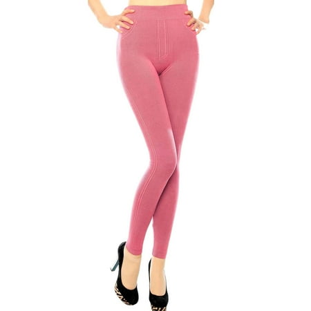 - Footless Opaque Ribbed Leggings w/ Pants Features, Coral